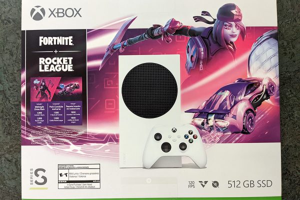 Xbox Series S Fortnite and Rocket League edition 512 GB SSD 120 FPS in box.  Xbox Series S is a video game system.